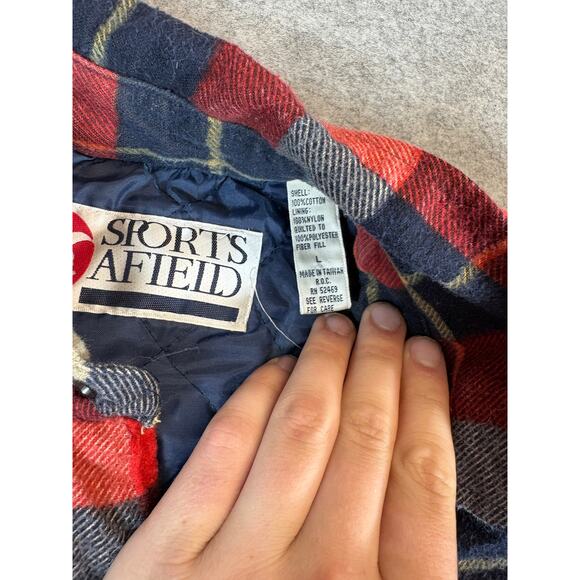 VINTAGE Sports Afield Shirt Mens Large Red Plaid Flannel Quilted Shacket Retro - Picture 5 of 5